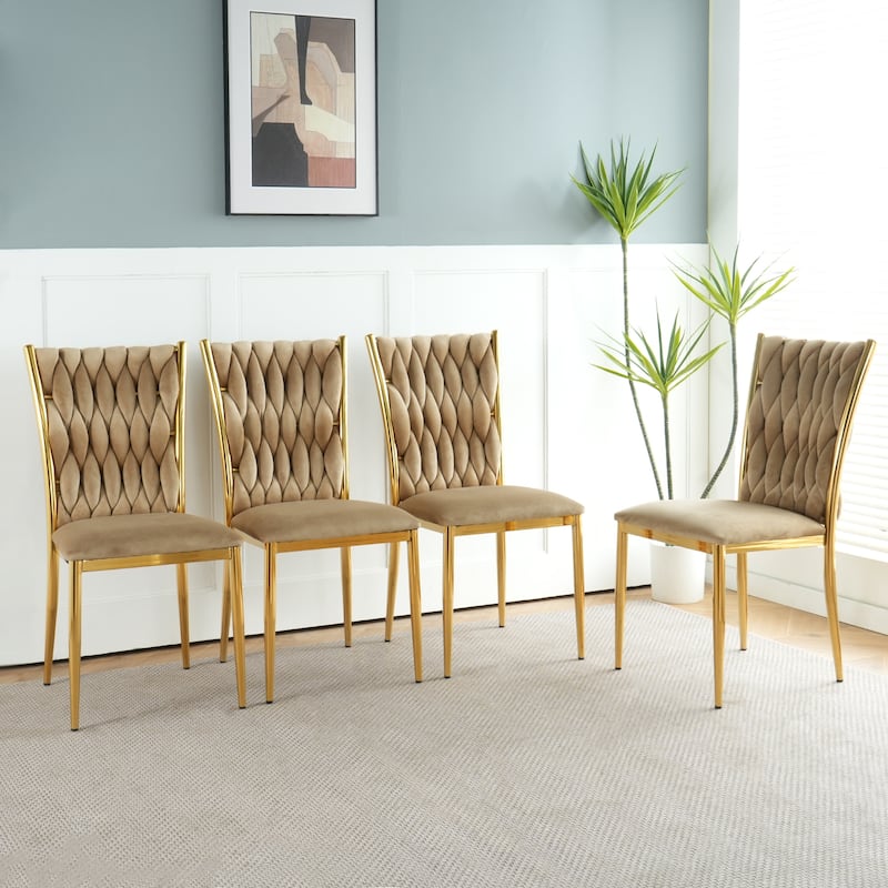 Modern Simple Velvet Dining Chair, Family Bedroom Stool Back Student Table Chair, Gold-Plated Metal Chair Legs (Set Of 4)
