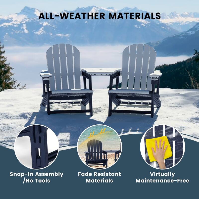 Polytrends Coastline Outdoor Poly Adirondack Chair Set with Connecting Tray & Cup Holder