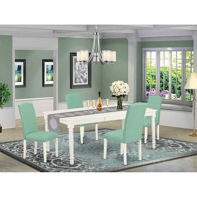 Rectangular Dining Table Set - 5 Piece Table & Chair Set with Leaf - 60x78" Table - Linen White Legs