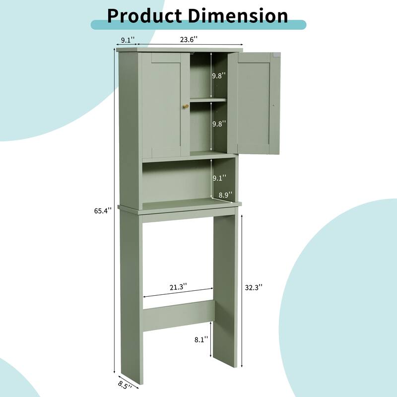 Futzca Over The Toilet Storage Cabinet with Adjustable Shelf & Glass Door - N/A