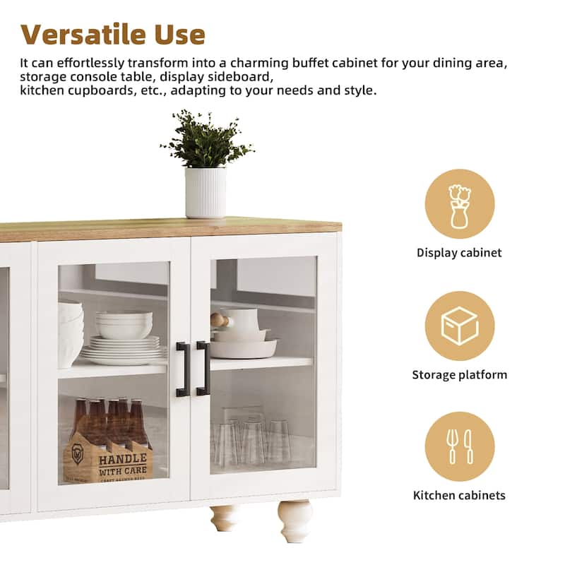 Farmhouse 63" TV Stand Cabinet with Tempered Glass Doors and Adjustable Shelves for TVs Up to 70"