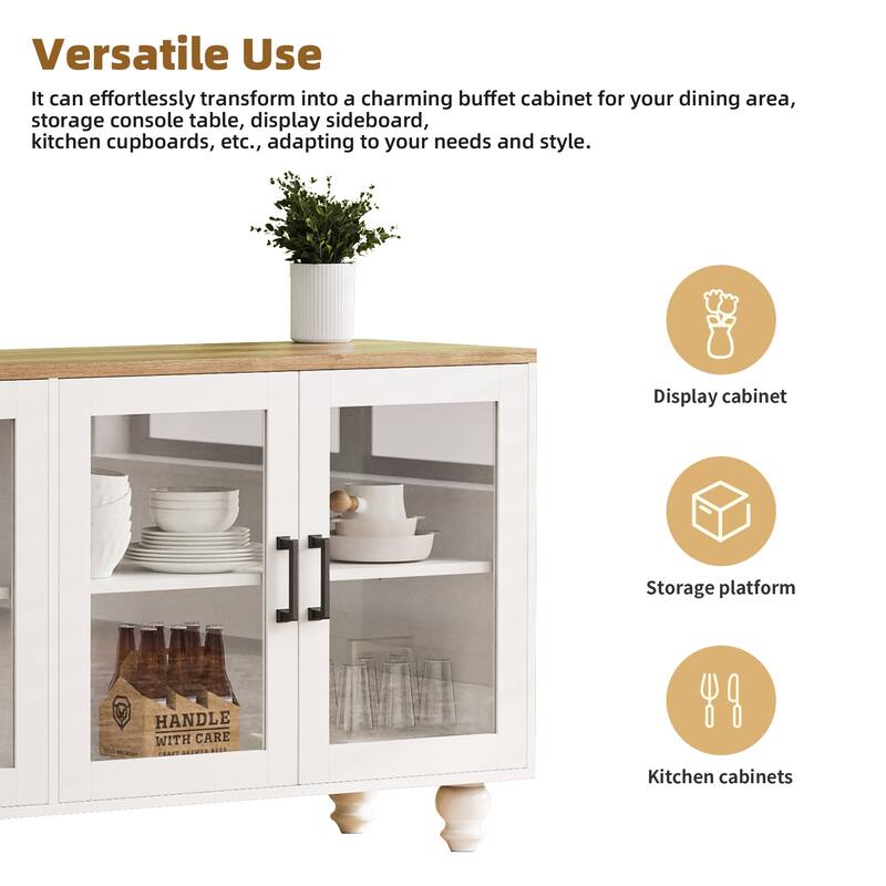 TV Storage Console for TVs up to 70" Media TV Console Table w/ 2 Cabinets, Glass Door Entertainment Center for Living Room