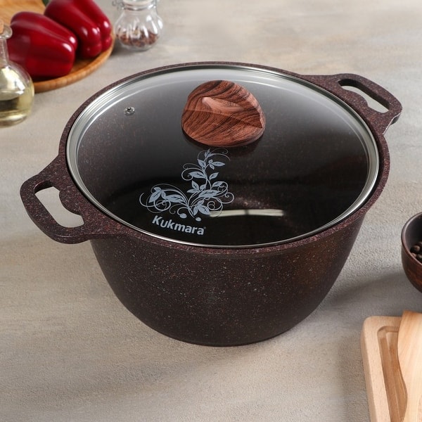 slide 1 of 11, KUKMARA "Granit Ultra" Aluminium Marble Non-Stick Pot w/Glass Lid