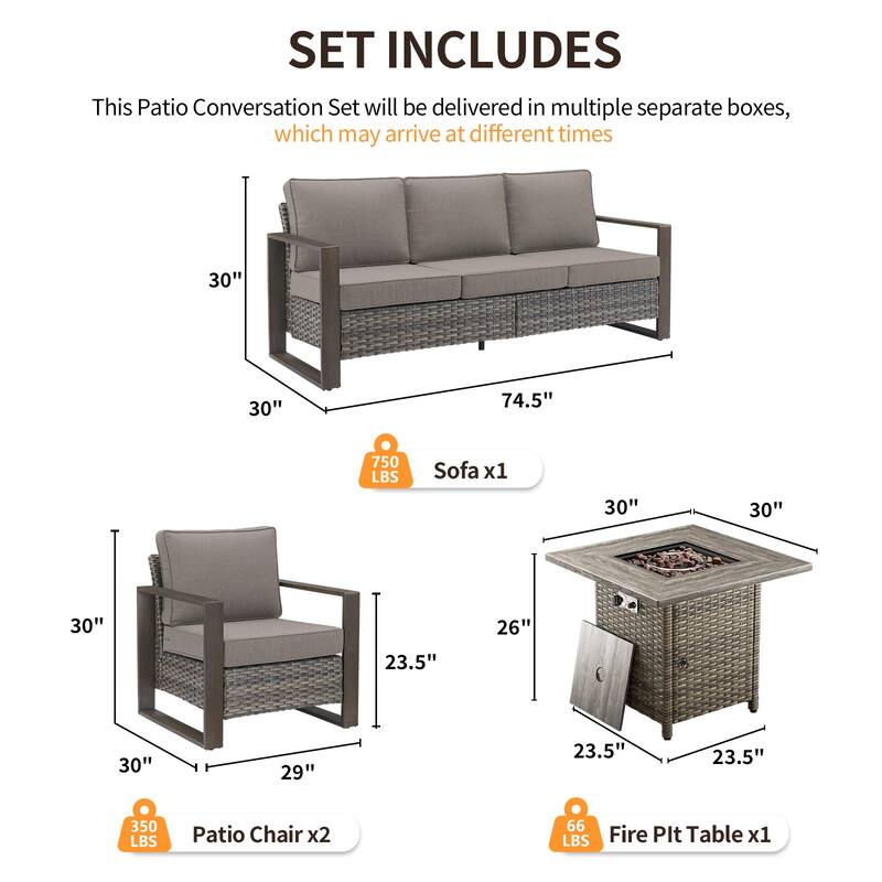 Pocassy 4/6/8PCS Sofa Swivel Chair with Fire Pit Table Set