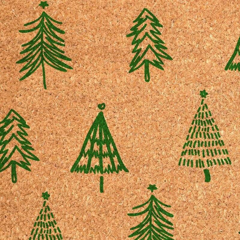 HomeRoots 17" X 29" Brown And Green Christmas Trees Outdoor Coir Door Mat - 17.00' X '29.00