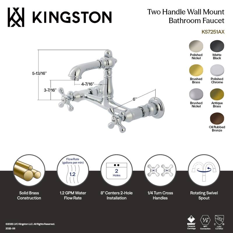 Kingston Brass English Country Two-Handle 2-Hole Wall Mount Bathroom Faucet