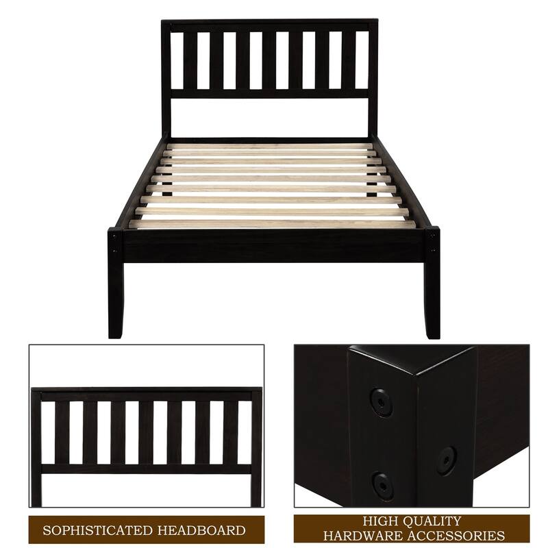 Merax Twin Wood Platform Bed with Headboard and Slat Support