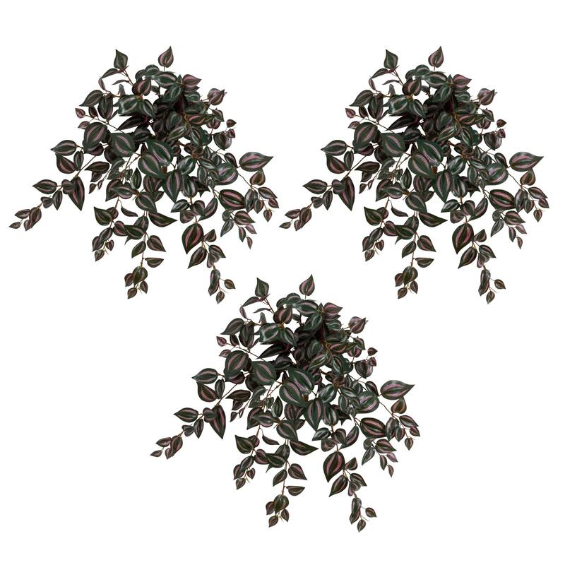 24-in UV Resistant Artificial Wandering Jew Hanging Plant - Set of 3