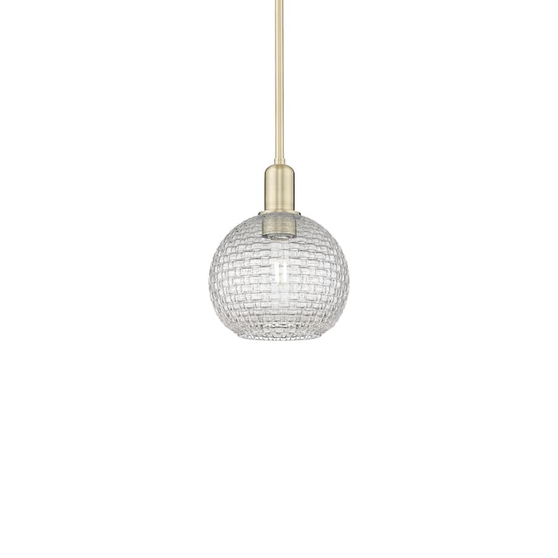 Innovations Lighting 716-1S-11-8 Athens Pendant Athens 8" Wide Mini - Antique Brass / Clear Basketweave