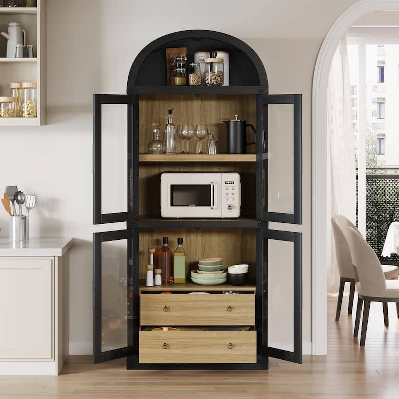 71" Tall Bookshelf, 4 Tier Book Shelf with 2 Storage Drawers, with Doors