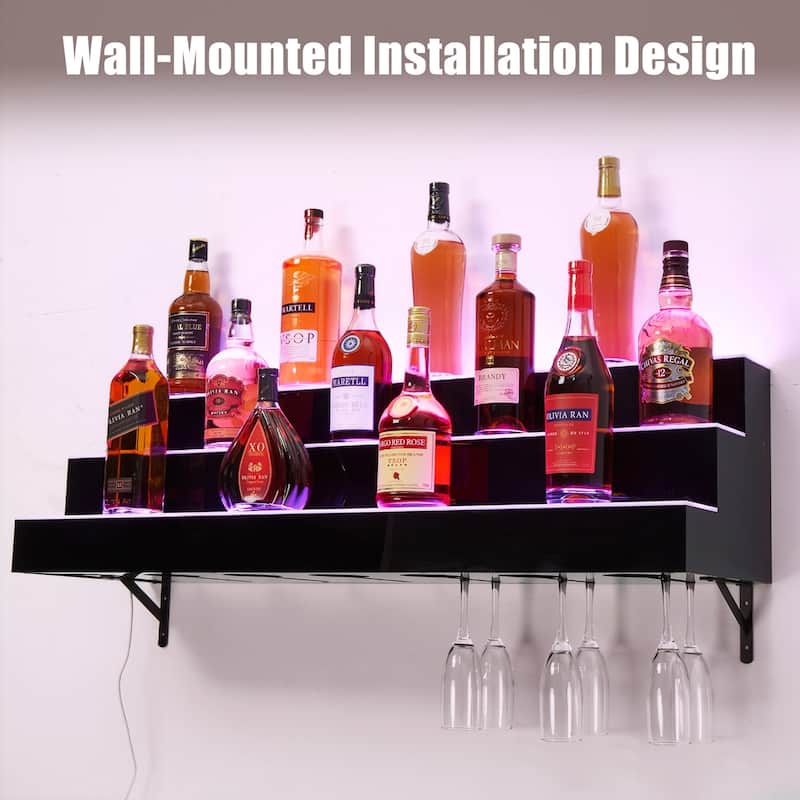 3-Step Wall Mounted LED Lighted Liquor Bottle Display Shelf
