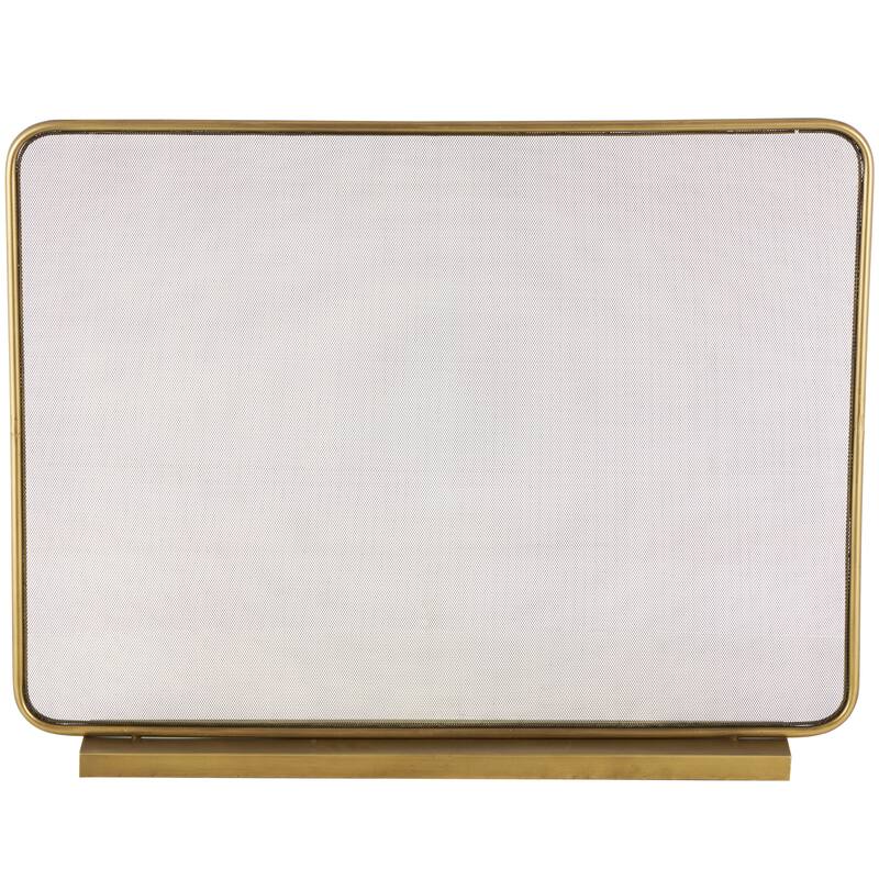 Gold Metal 1 Panel Geometric Fireplace Screen with Rounded Edges and Rectangular Base
