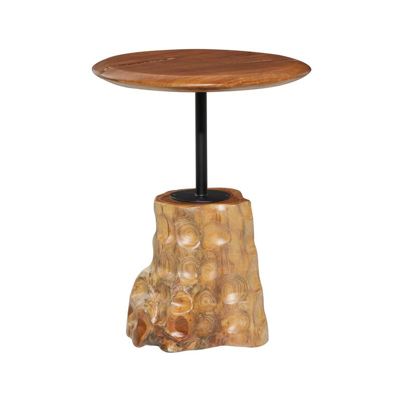 Teak Wood Handmade Live Edge Raised Tabletop Accent Table with Tree Stump Base - Brown - Roche River Decor