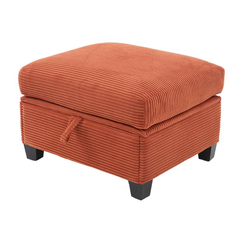 HOMEFUN Corduroy Upholstered L-Shaped 4-seater Storage Multifunctional Sectional Sofa with Storage Ottoman,Cup Holder and USB