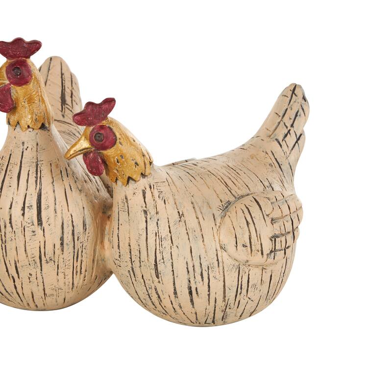 Beige Polystone Chicken Decorative Sculpture with Gold Heads