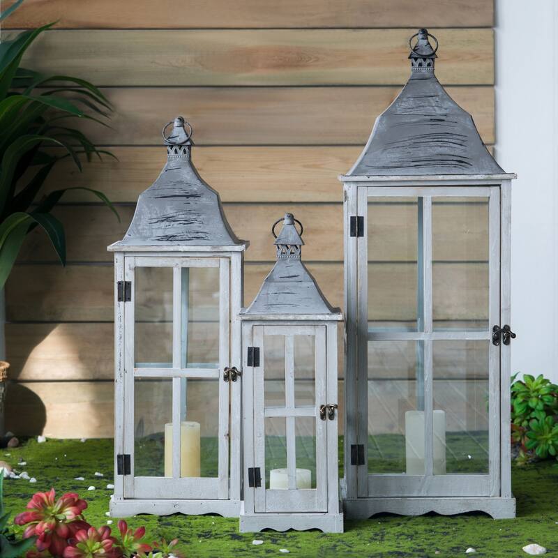 Window Scape Wooden Lanterns - 36.25" - Gray - Set of 3