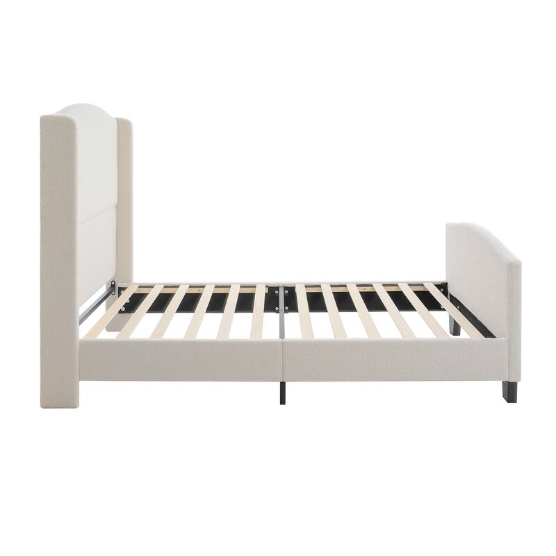 Upholstered Teddy Velvet 49.21" High Headboard Twin Size Bed Frame with 27.17" High Footboard