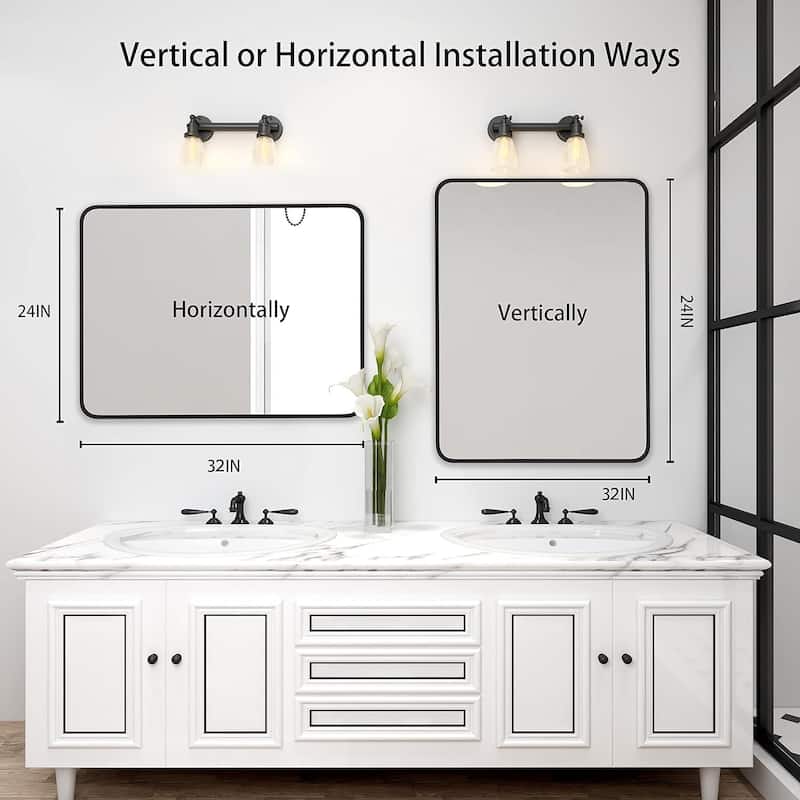 Bathroom Mirror for Over Sink Wall Mirror Metal Frame Rounded Rectangular Vanity Mirrors for Bedroom Living Room Entryway Decor