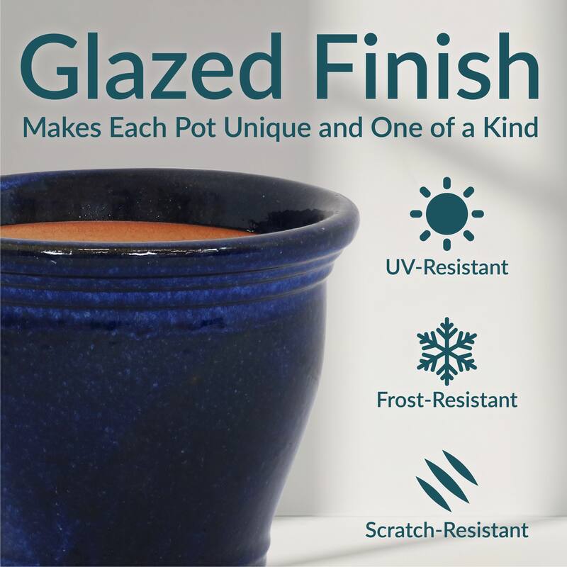 Sunnydaze Glazed Ceramic Planter with Drainage Holes - Set of 2 - 11-Inch