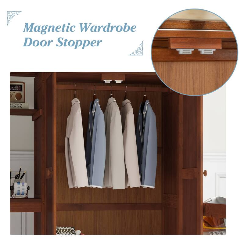 Full Size Wooden Loft Bed with Wardrobe, L-Shaped Desk, Bookshelves and Storage Staircase