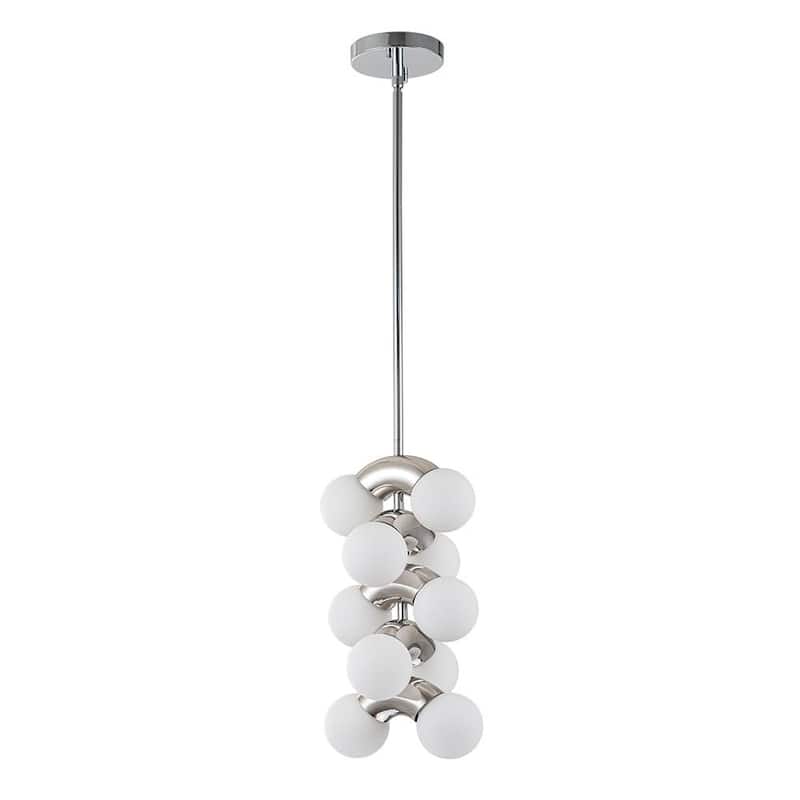 10-Light Tiered Frosted Glass Globe Pendant Light - Chrome