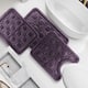 Clara Clark Ultra Soft Non Slip and Absorbent Bath Rug - Waffled Velvet Memory Foam Bath Mat - Small-Large-Contour (3PK) - Purple Eggplant