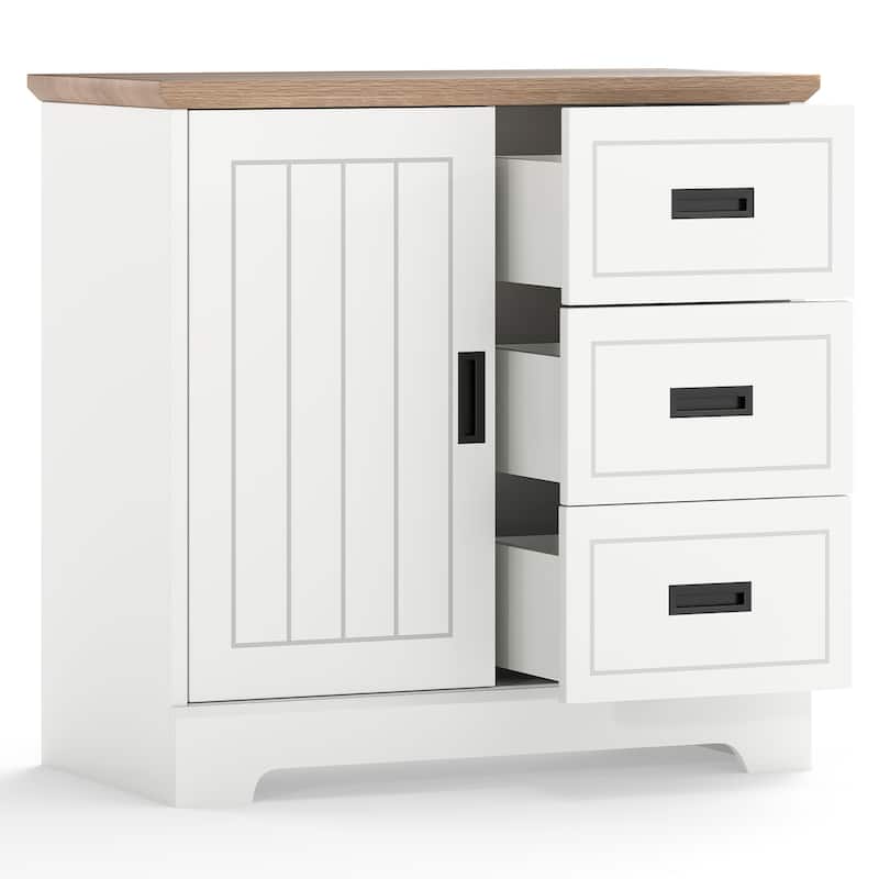 White Engineered Wood Farmhouse Sideboard with Sliding Doors and Drawers - 31.5" x 15.5" x 30.5" - White