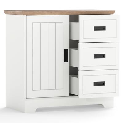 White Engineered Wood Farmhouse Sideboard with Sliding Doors and Drawers - 31.5" x 15.5" x 30.5"