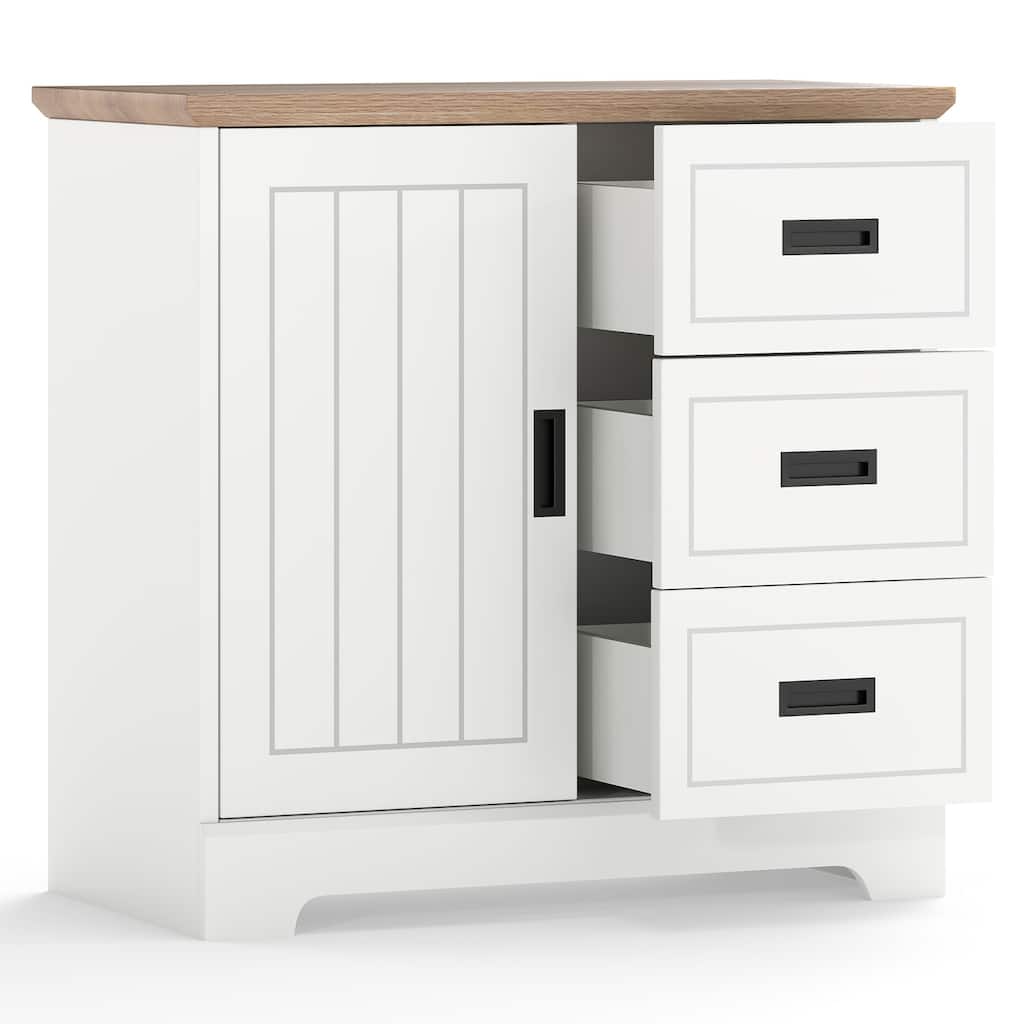 White Engineered Wood Farmhouse Sideboard with Sliding Doors and Drawers - 31.5" x 15.5" x 30.5"