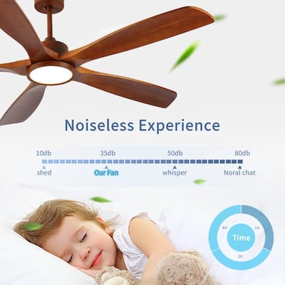 60 inch Wood Ceiling Fans with Lights and Remote, 5 solid wood blades,Modern Low Profile Ceiling Fan with Light, 6 Speed