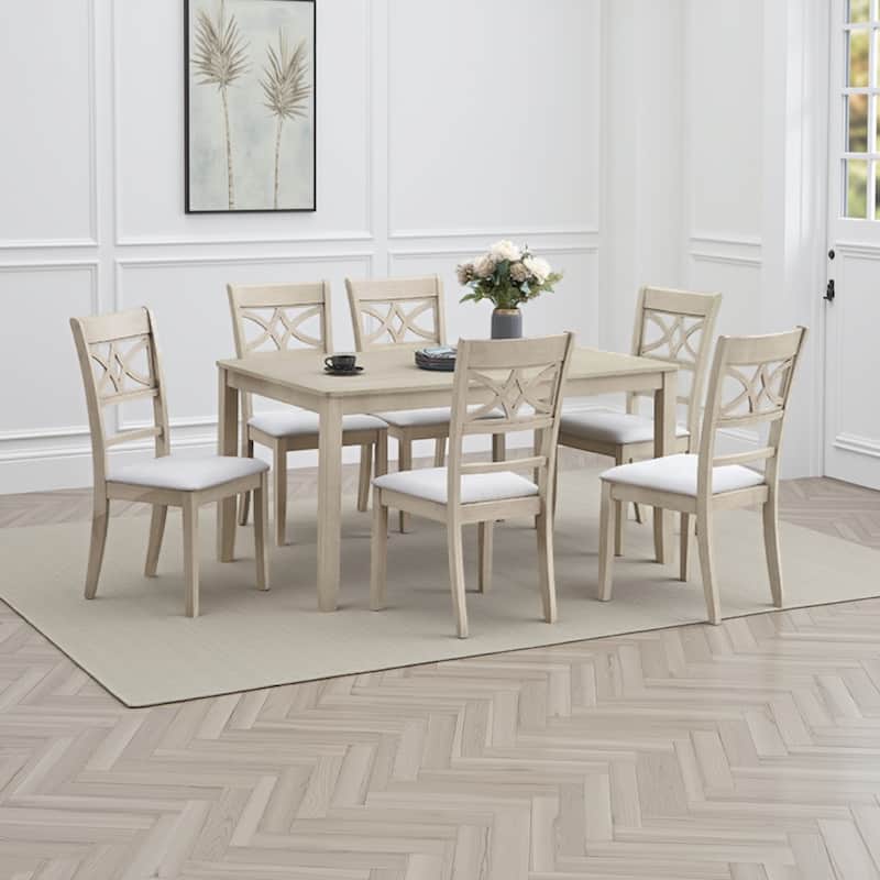 Feri Dining Table, 59 Inch, Rectangular Top, Antique Bone White Finish