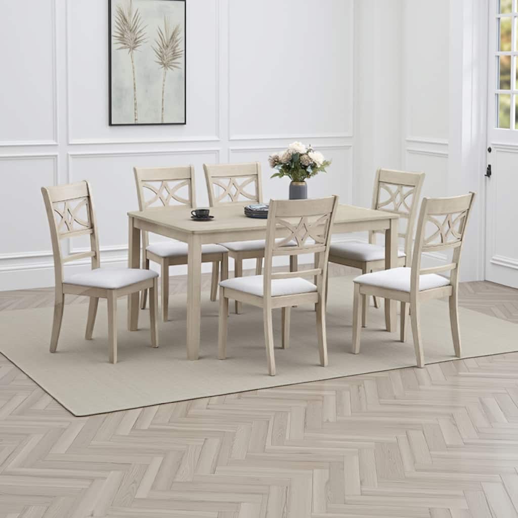 Feri Dining Table, 59 Inch, Rectangular Top, Antique Bone White Finish