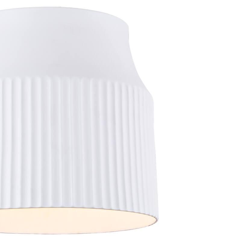 1-Light Matte White Flush Mount Ceiling Light with Ceramic Drum Shade - Dia.9.45-in