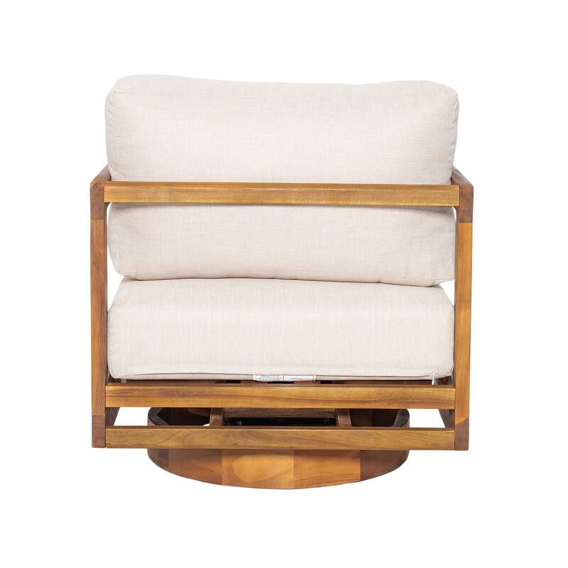 Christopher Knight Home - Outdoor Swivel Solid Acacia Wood Lounge Chair with Beige Cushion