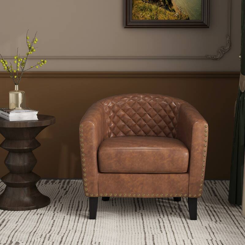 Axia 4 Set Modern Faux Leather Barrel Accent Chairs with Wood Legs