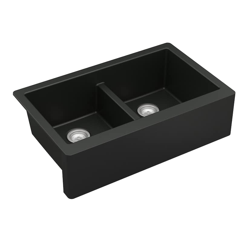 Karran Farmhouse Apron Front Quartz Double Bowl Kitchen Sink Kit