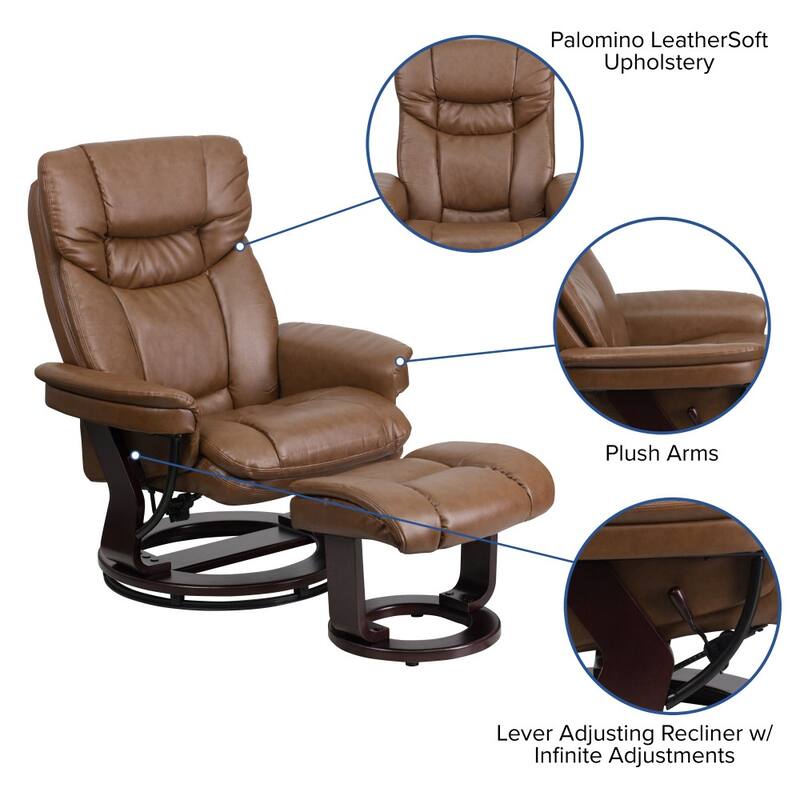 Contemporary Multi-Position Recliner and Curved Ottoman with Swivel Base