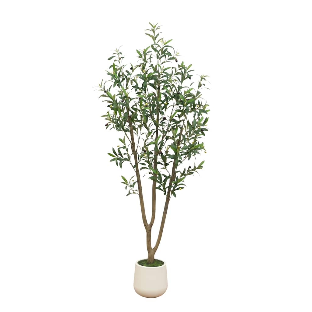 6-ft Artificial Olive Tree in White Decorative Planter