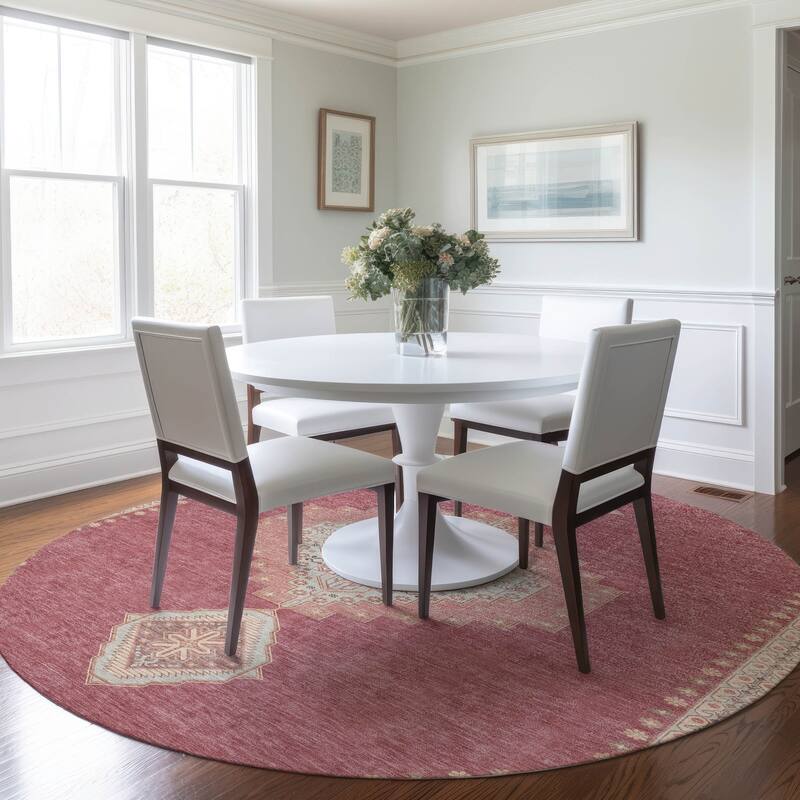 Machine Washable Indoor/ Outdoor Boho Traditional Chantille Rug