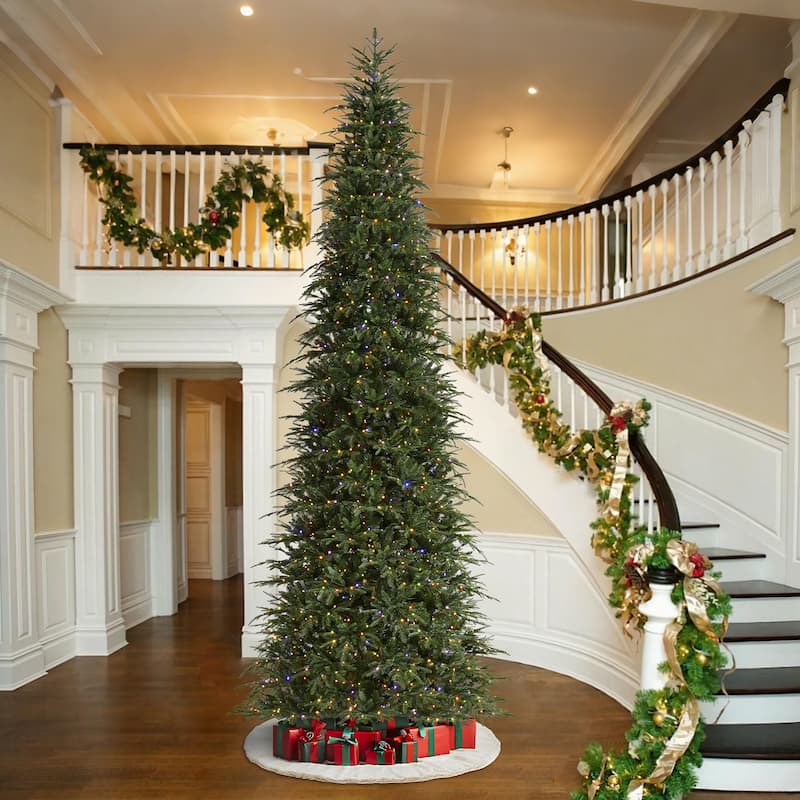 Glitzhome 15FT Pre-Lit Slim Fir or Spruce Artificial Christmas Tree with 1500/1400 Warm White LED Lights
