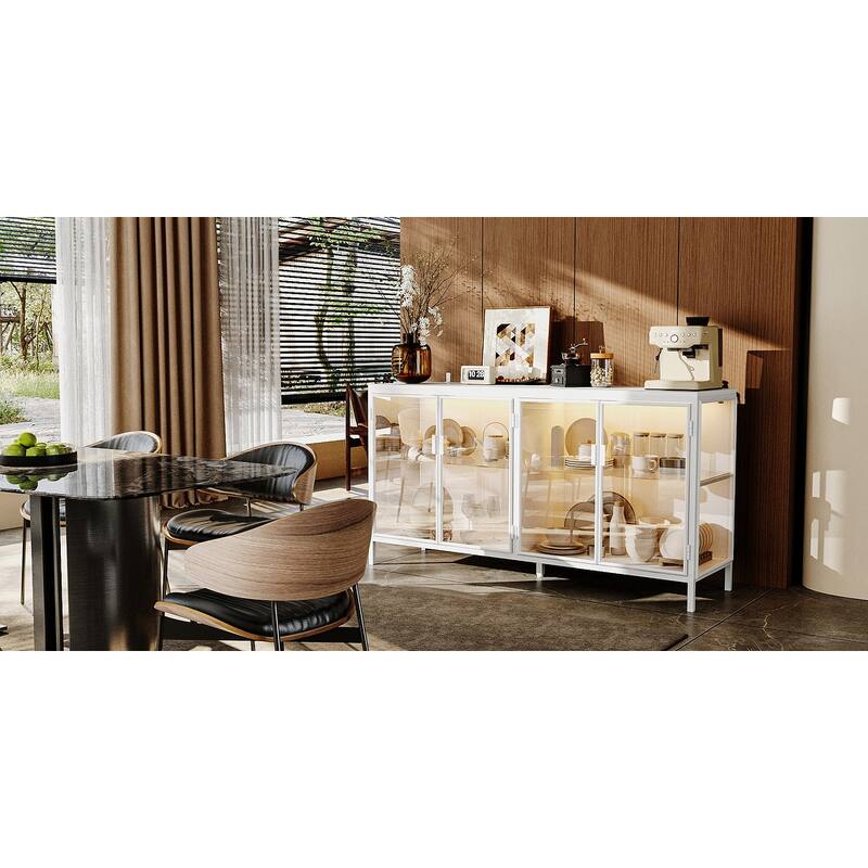 Display Storage Cabinet with Glass Shelves & Lighting Booshelf - 55.1"