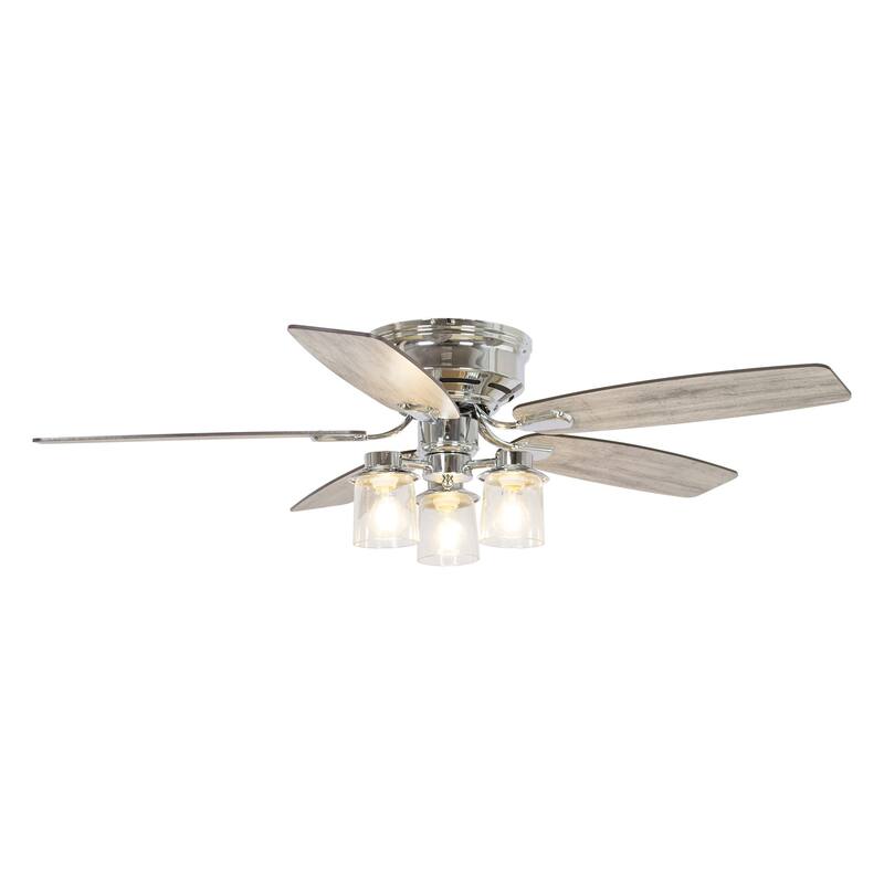 52" Classic 5-Blade Glass Low Profile Ceiling Fan Chandelier with Remote