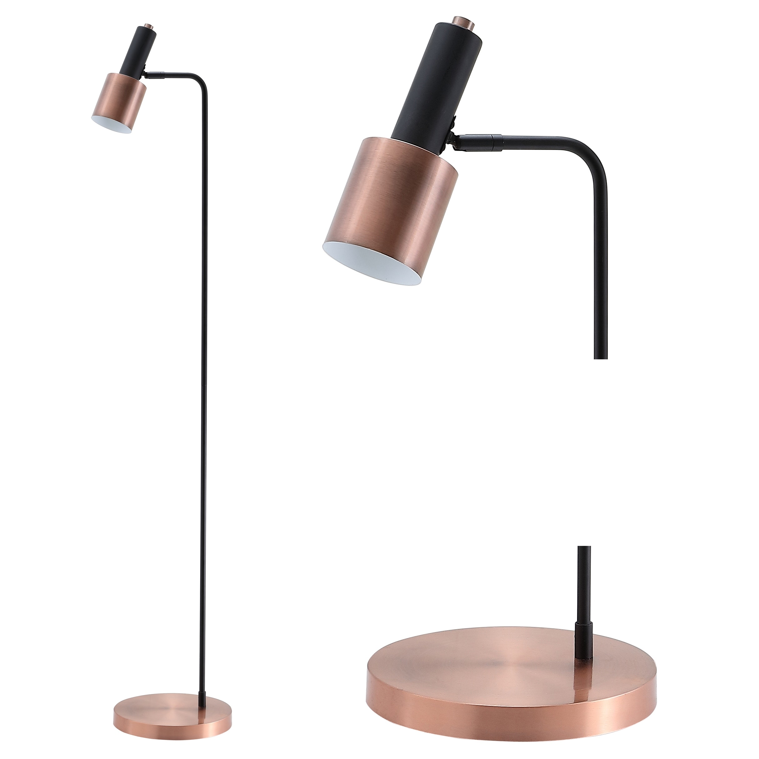 JONATHAN Y Brady 59.50" Metal LED Task Floor Lamp, Copper/Black