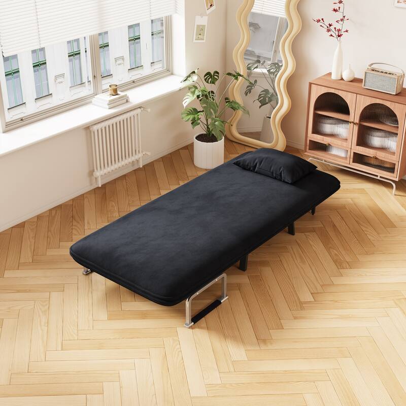 31.5″ Convertible Chair Bed, Tri-Fold Sofa Bed with Adjustable Backrest, Black Metal Sleeper Chair