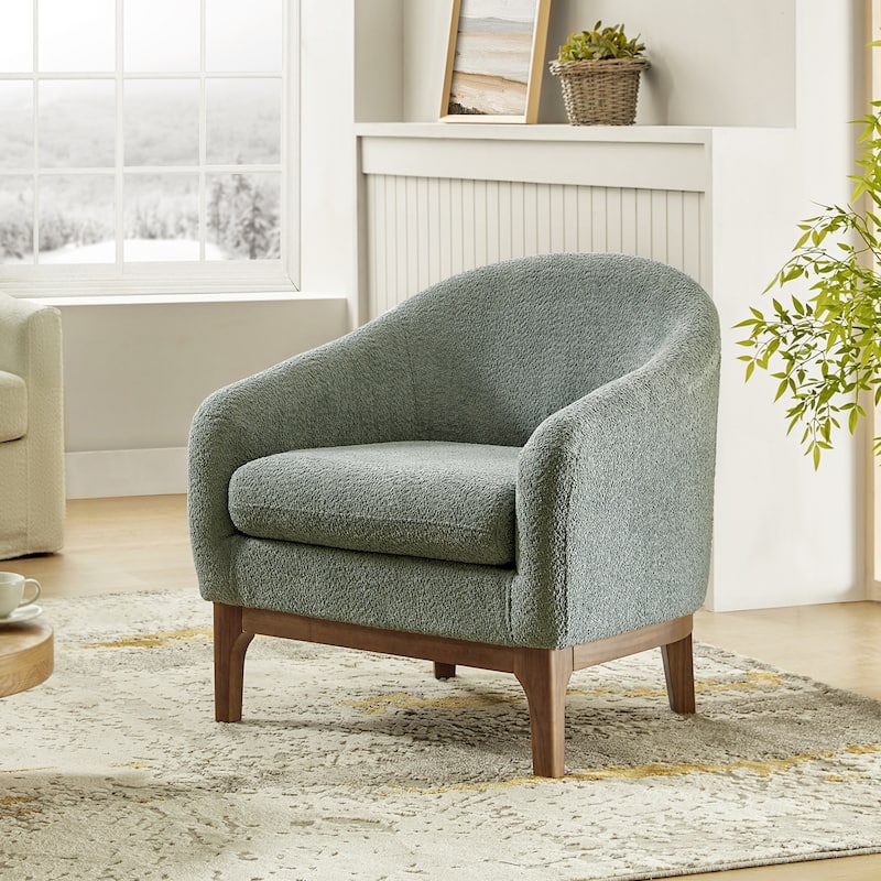 Augus Modern Boucle Accent Barrel Chair with Solid Wood Legs by HULALA HOME - Sage