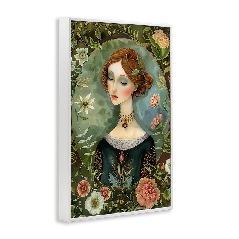 Stupell Floral Edged Victorian Woman Framed Giclee Art Design By The Dutch Lady