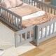 preview thumbnail 4 of 8, Grey Twin Size Pine Wood House-Shaped Headboard Floor Bed with Fence for Kids