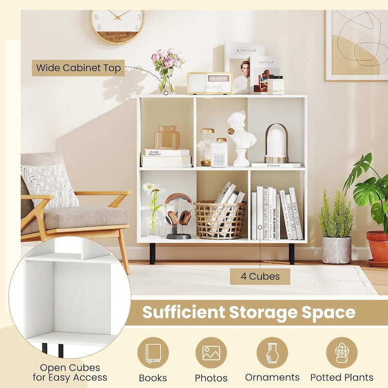 4 Cube Storage Organizer 2 Tier Bookcase w/ Metal Legs