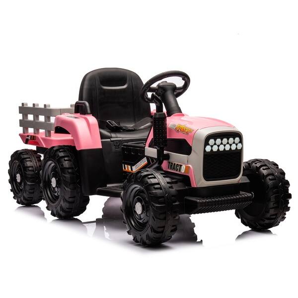 slide 2 of 36, 12V Ride on Tractor with Trailer with 2-point Safety Belt and Remote Control Pink