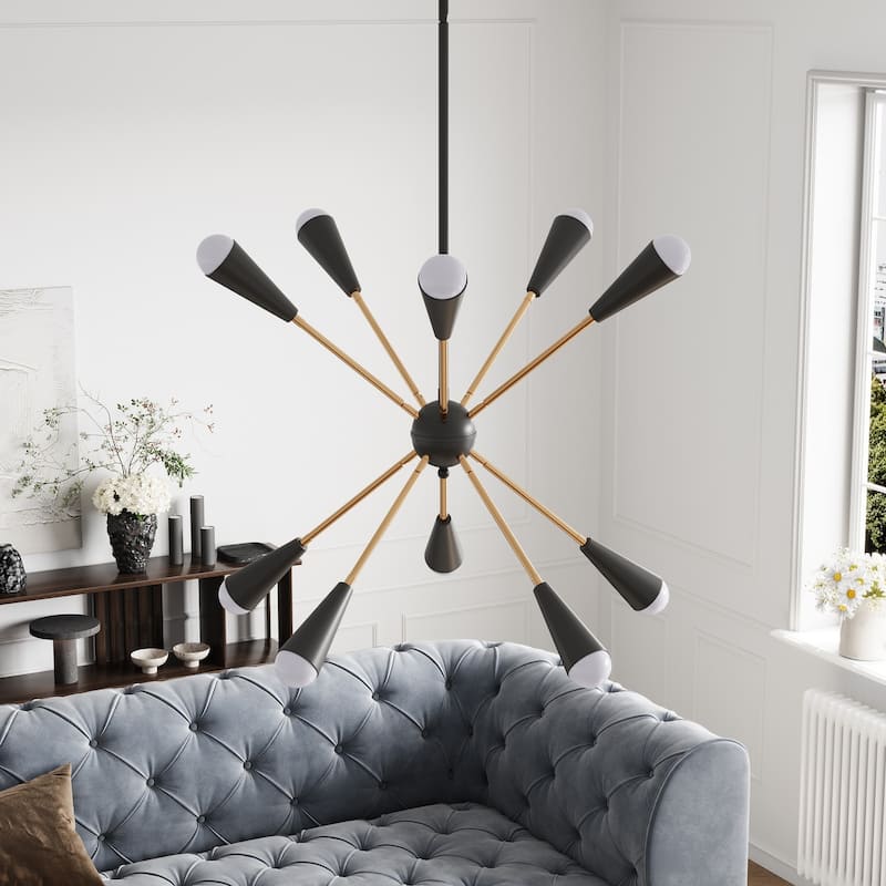Modern Sputnik Black and Gold Linear Chandelier for Living Room Kitchen
